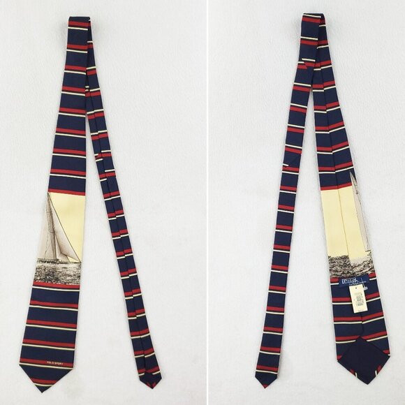 Polo Sport Ralph Lauren Tie Vintage Necktie Sailboat Silk Made USA 56" NWT - Picture 9 of 11